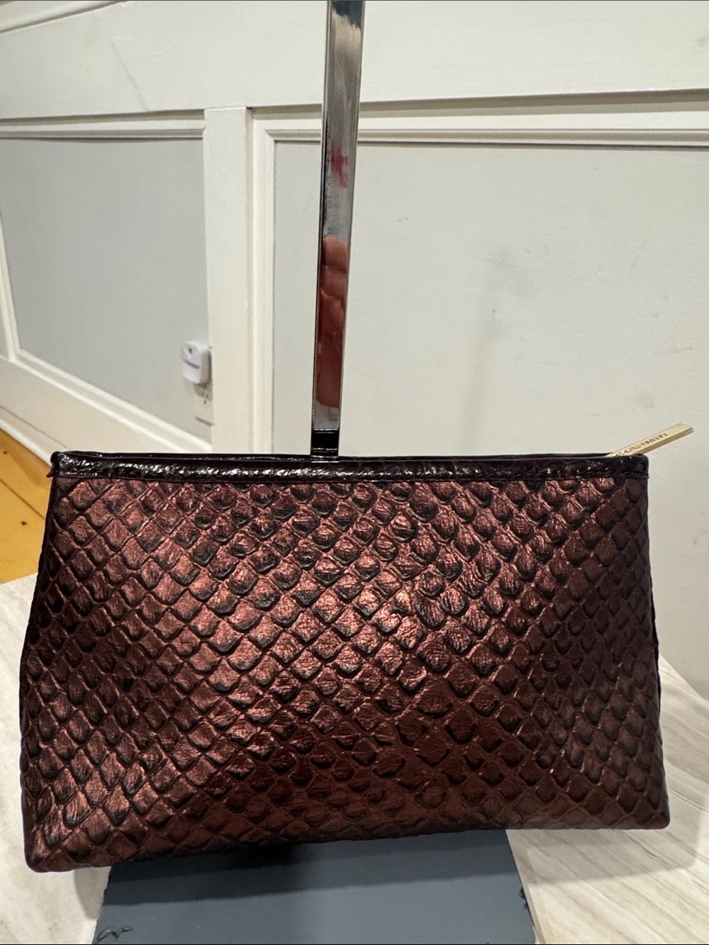 Brahmin Bag Elisa Brown Purple Python Embossed Satchel with Matching Pouch - Picture 15 of 17